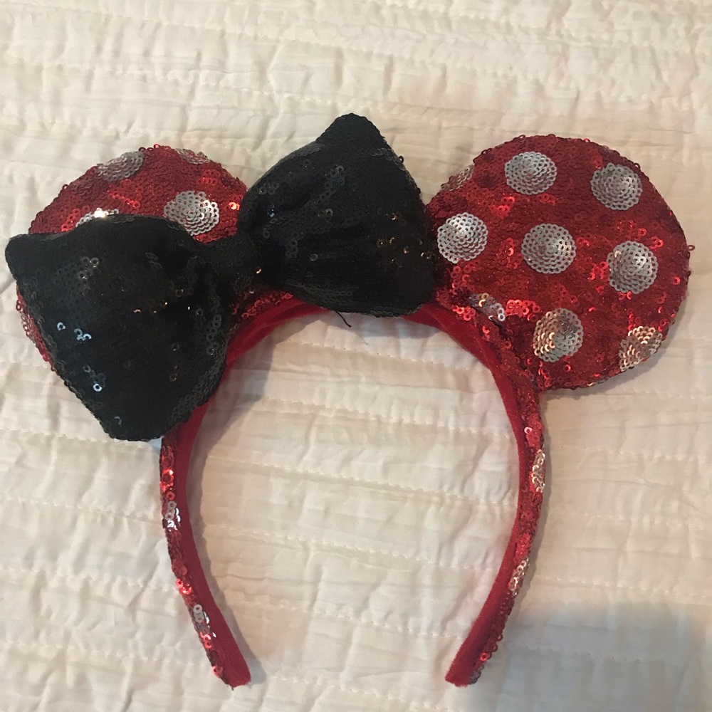 Red Polka Dot Minnie Mouse Ears with Black Bow
